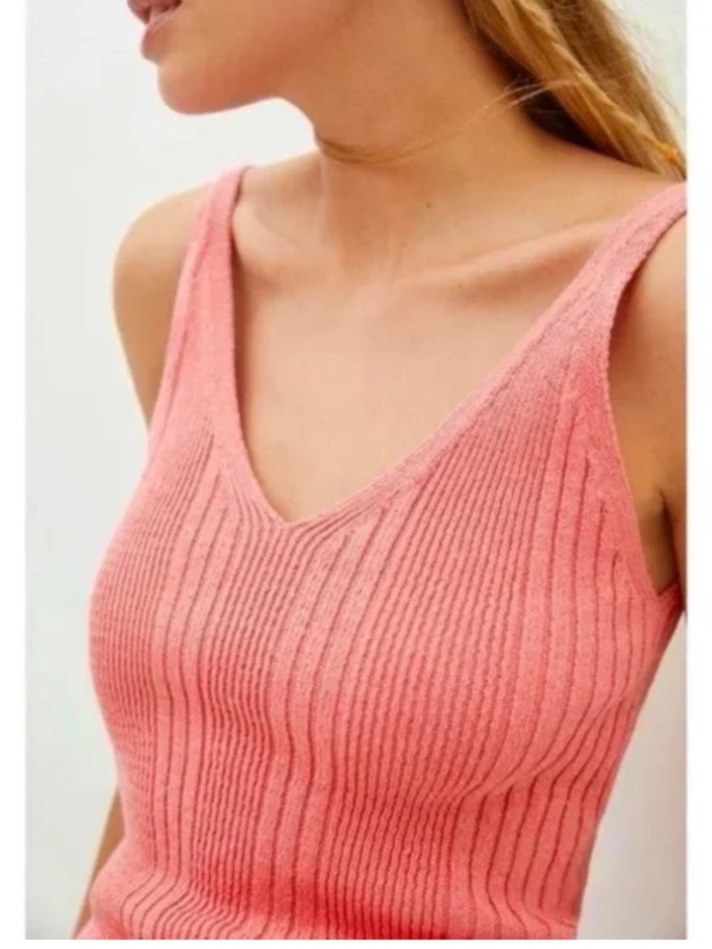 Anthropologie Coral Ribbed V-Neck Knit Tank